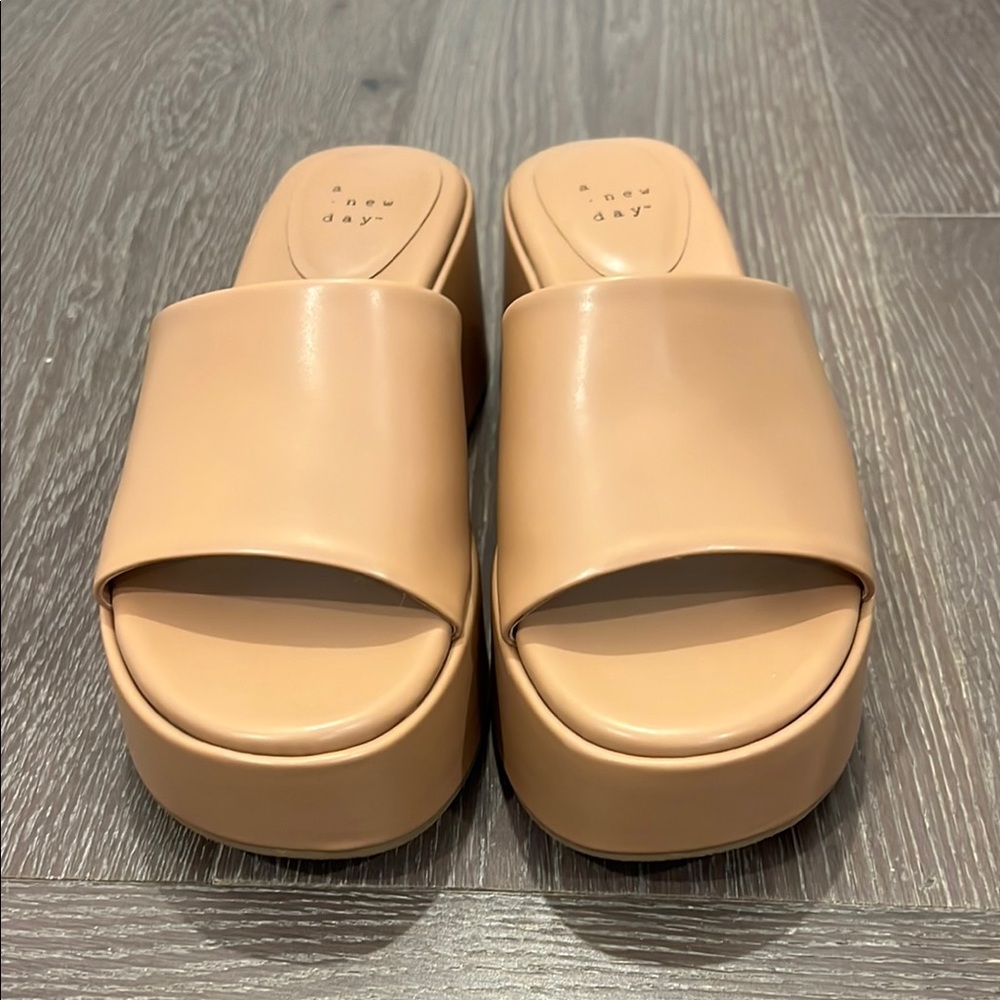 A New Day Tan Mules with Platform Sole